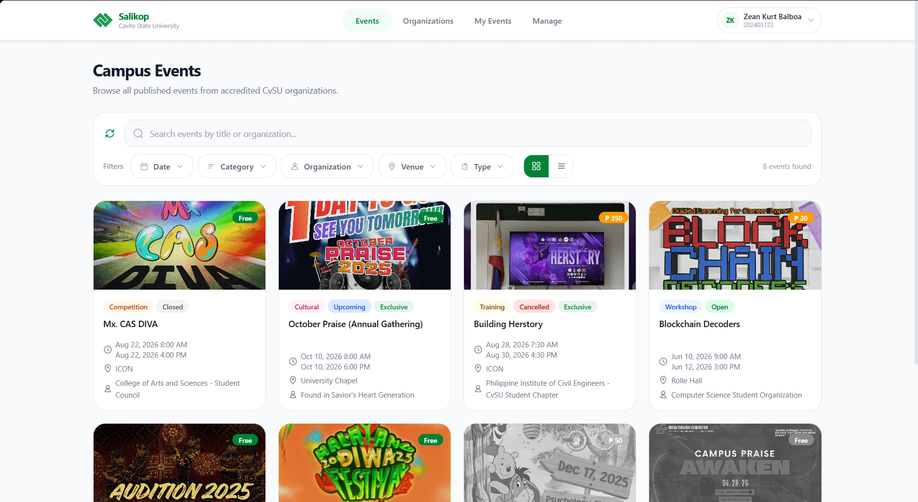 Salikop — Centralized Campus Org Event Management